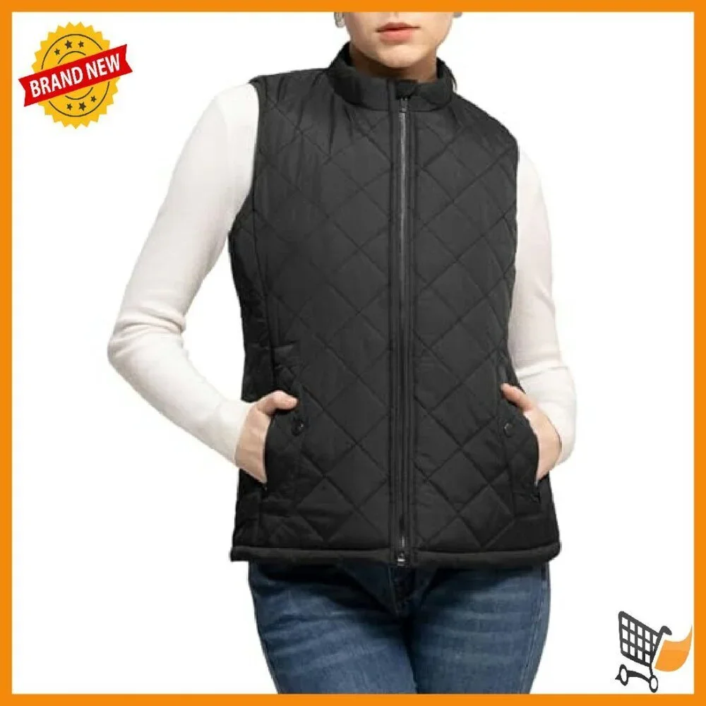 Quilted Puffer Vest Water-Resistant Zip Pockets Women's Lightweight